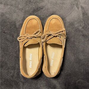 Miu Miu tan suede loafers/ boat shoes